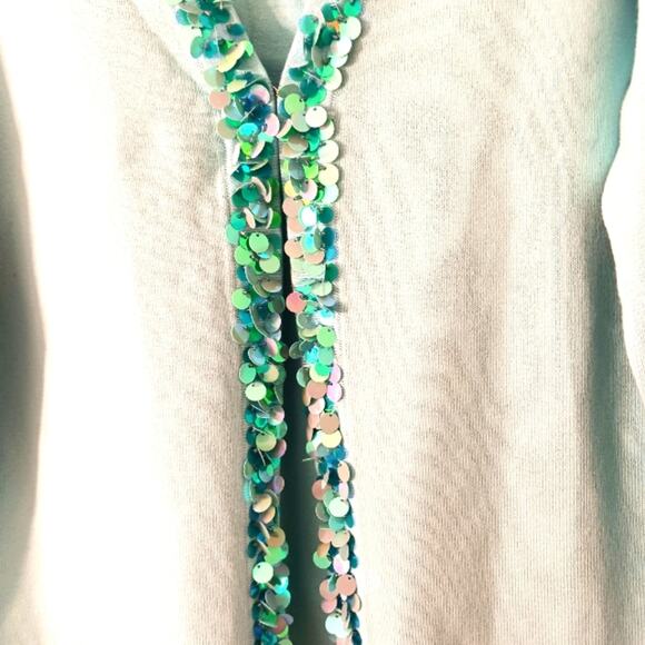 Linea 3 Pc Formal Cardigan Sweater Set Sz L AQUA SKY BLUE Sequins Knit was $350 - Picture 8 of 16